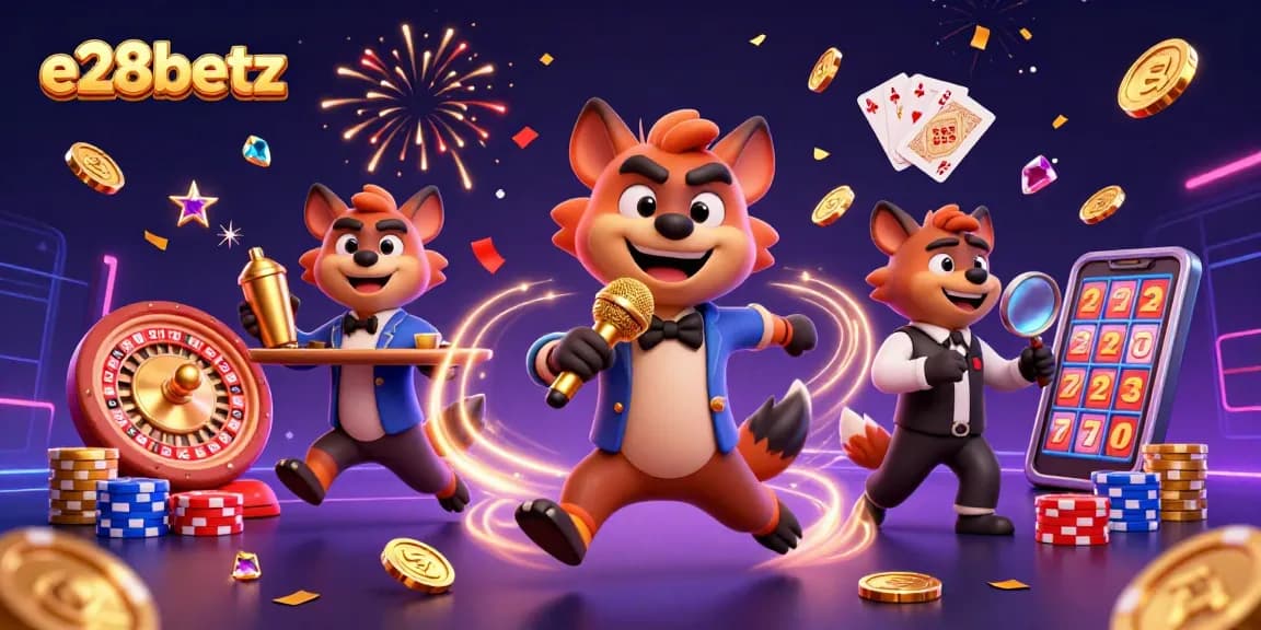 Experience the excitement of e28betz with animated hyenas in a lively casino scene.