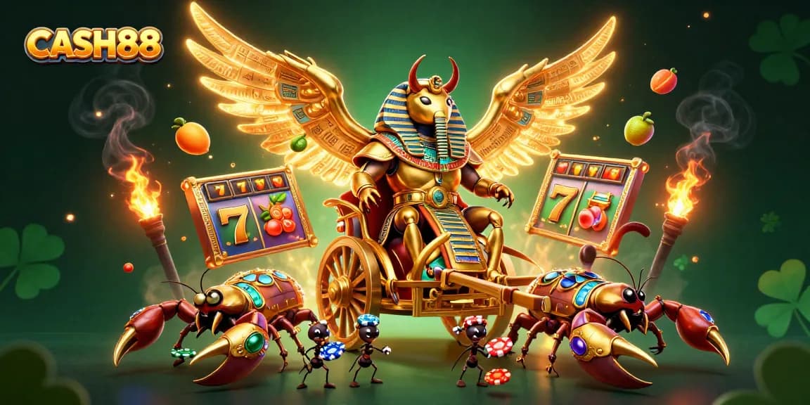 Experience the excitement of CASH88 with vibrant slot reels and golden elements in a dynamic 3D scene.