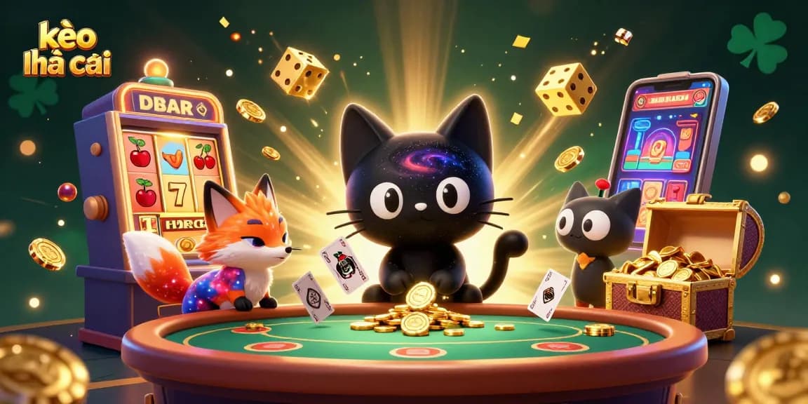 Experience the thrill of kèo nhà cái as the cosmic cat pulls in winning chips in a vibrant casino scene.