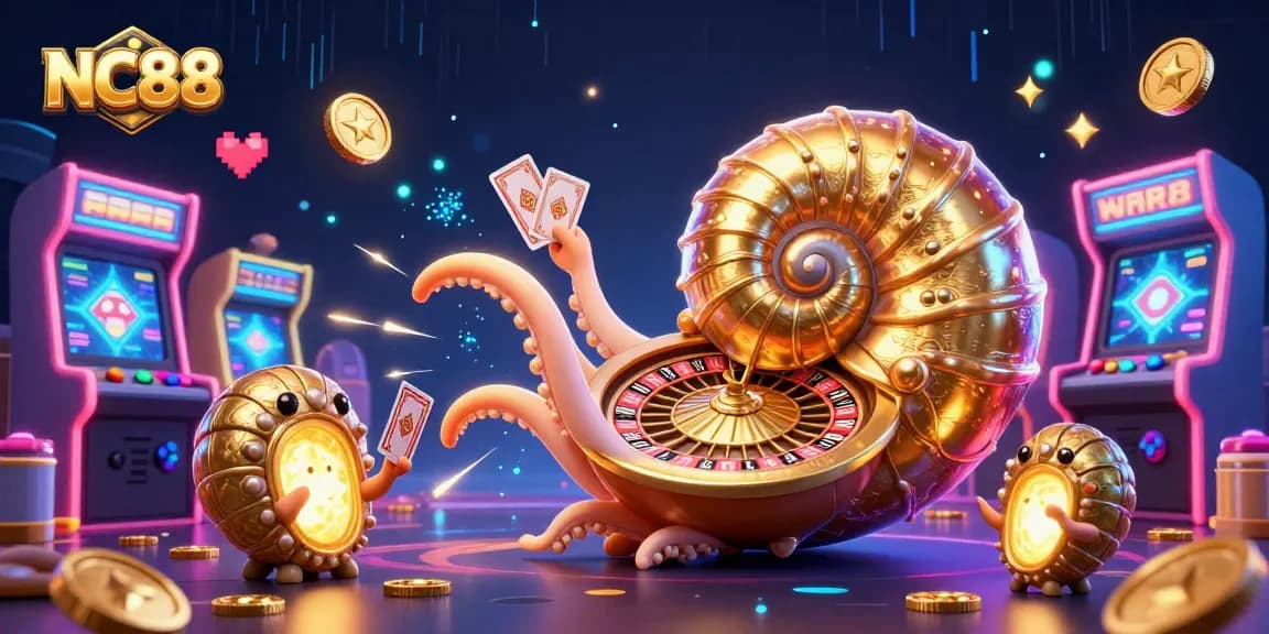Experience the thrilling excitement of NC88 with a vibrant 3D casino scene featuring dynamic characters and games.