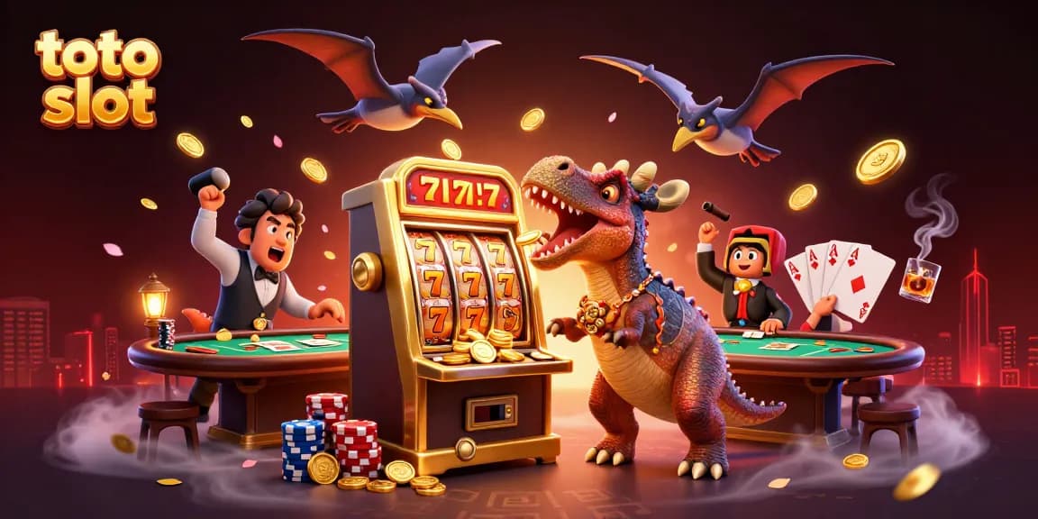 Toto slot illustrates a pachycephalosaurus hitting the jackpot, capturing excitement and energy in a dynamic casino scene.