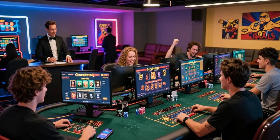 Engaging online gaming atmosphere with players at the Grandbetting live casino, showcasing excitement and modern technology.