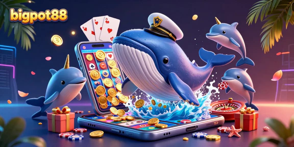 Experience the excitement of bigpot88 with a whimsical whale, narwhal, and dolphins in action!