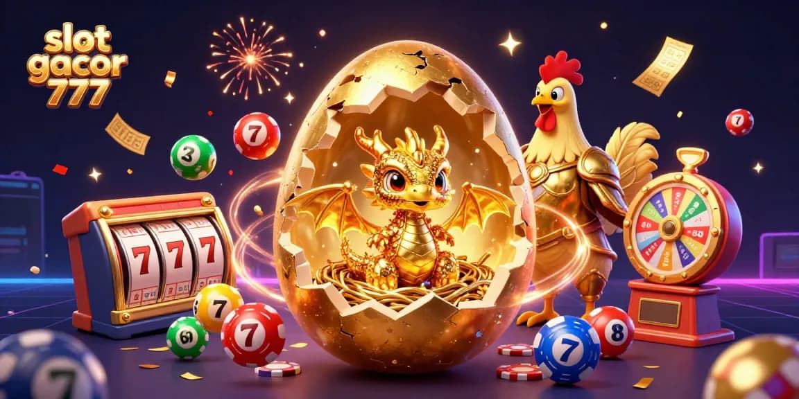 Experience the thrill of slot gacor 777 with a vibrant scene of a golden dragon on poker chips amidst lottery excitement.
