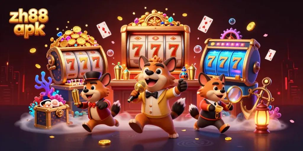 Experience thrilling gameplay with the ZH88 APK, featuring hyenas in a vibrant casino setting.