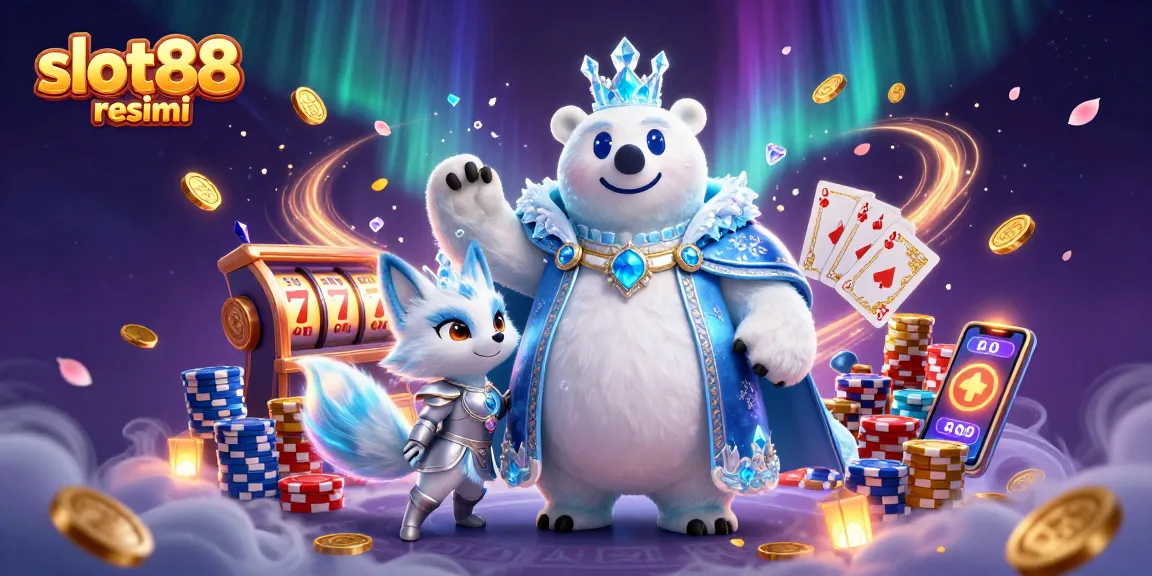 Menangkan jackpot dengan slot88 resmi melalui ilustrasi kasino epik yang menampilkan karakter dan simbol keberuntungan.