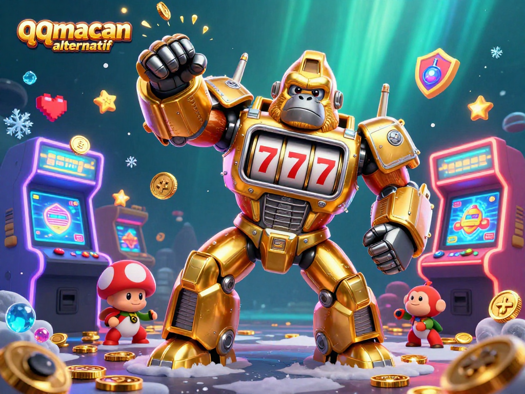 Experience thrilling action with the qqmacan alternatif as the golden gorilla mech dominates the casino scene.