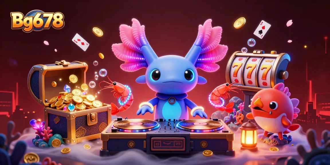 Experience the thrill of Bg678 with a lively casino scene featuring vibrant characters and gaming elements.