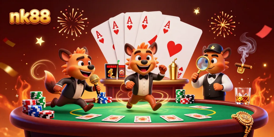 Experience the thrill at nk88's vibrant casino club with hyenas entertaining and games in action.