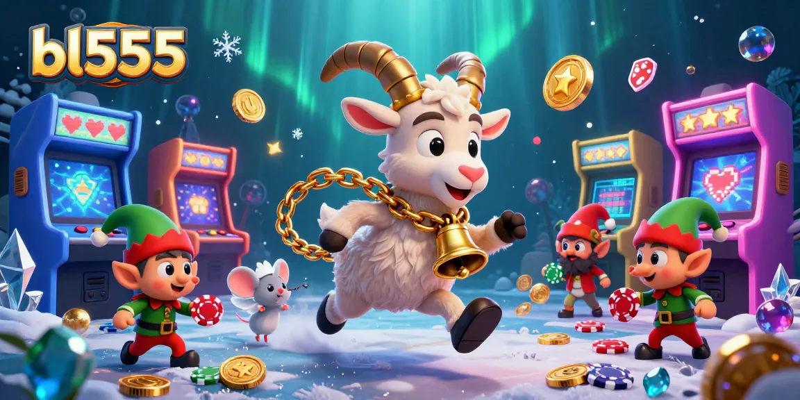 Engage in gaming excitement at bl555 with festive characters in a vibrant casino scene featuring playful gremlins.