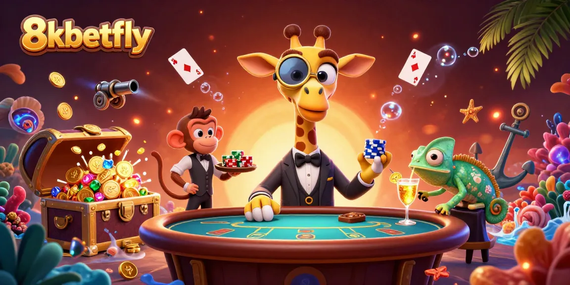 Experience vibrant gambling thrills with 8xbetfly's animated giraffe in a luxurious casino setting.