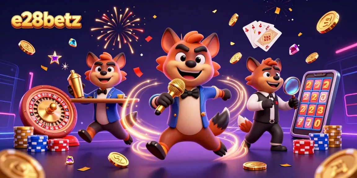 Experience the excitement of e28betz with animated hyenas in a lively casino scene.