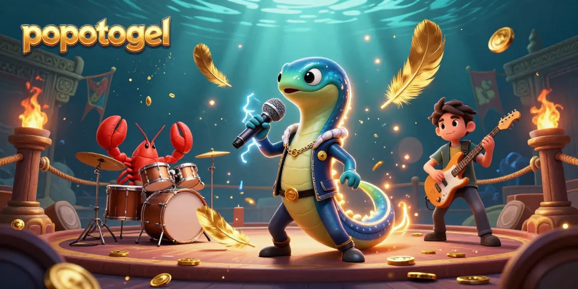 Engage with popotogel's thrilling underwater casino featuring electric eel DJ and marine musicians in action.