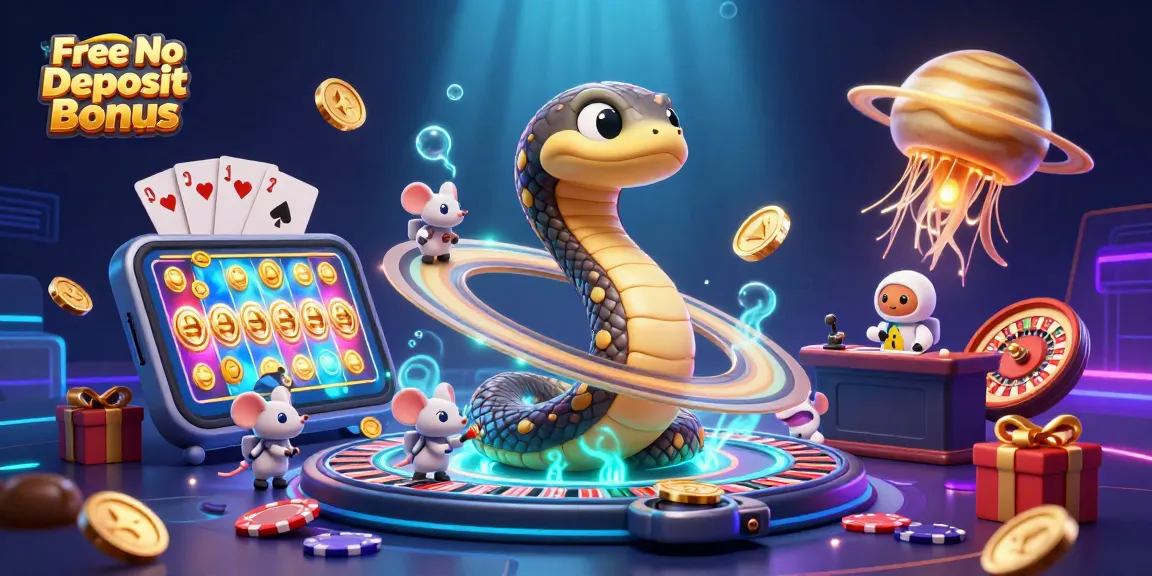 Engage with the Free No Deposit Bonus and spin the roulette with a cosmic twist in this vibrant casino scene.