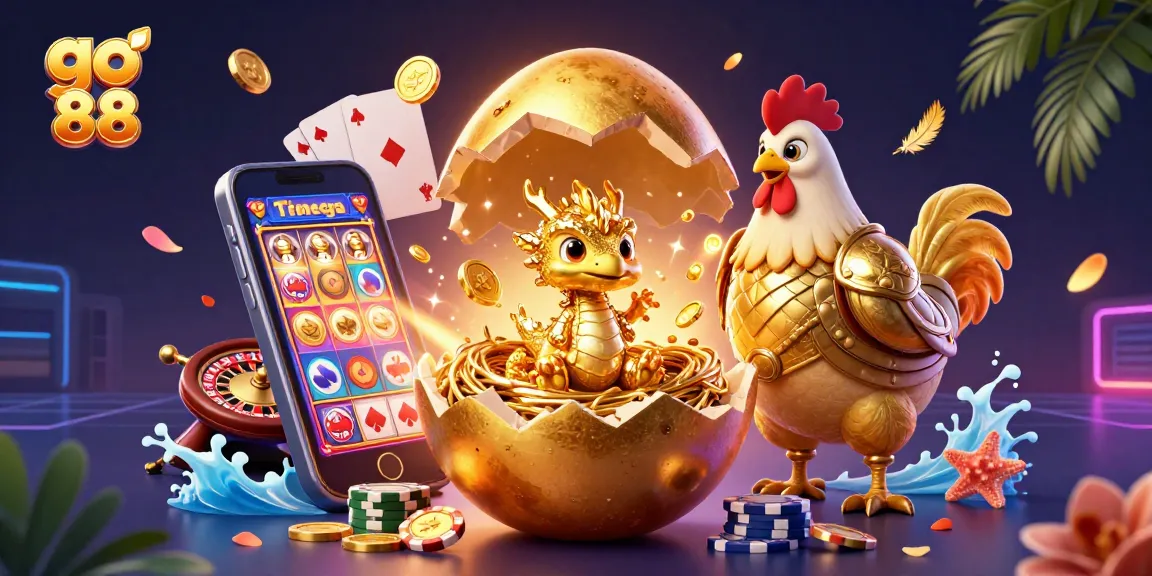 Spin and win with the vibrant go 88 casino illustration featuring a golden dragon and dynamic game elements.