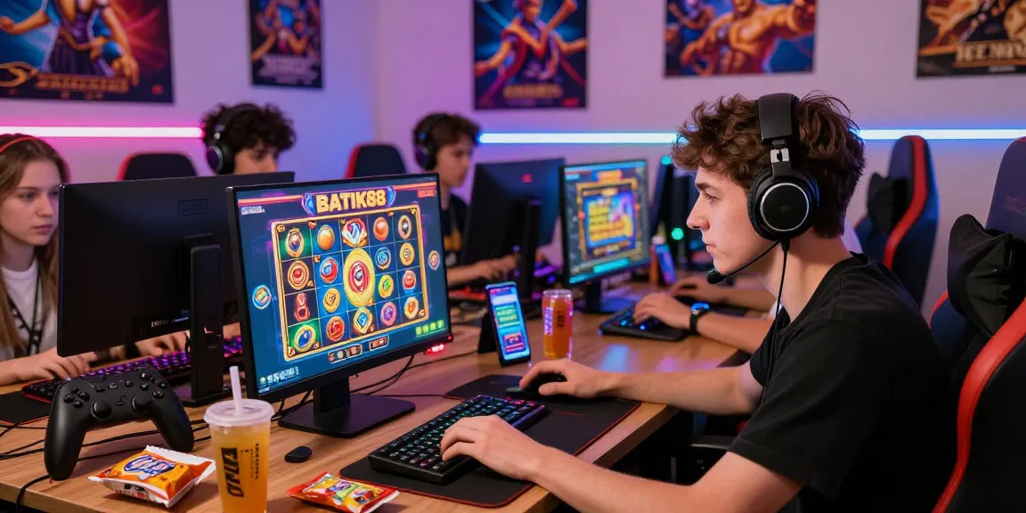 Pengalaman bermain BATIK88 slot di ruangan gaming yang cerah dan energik.