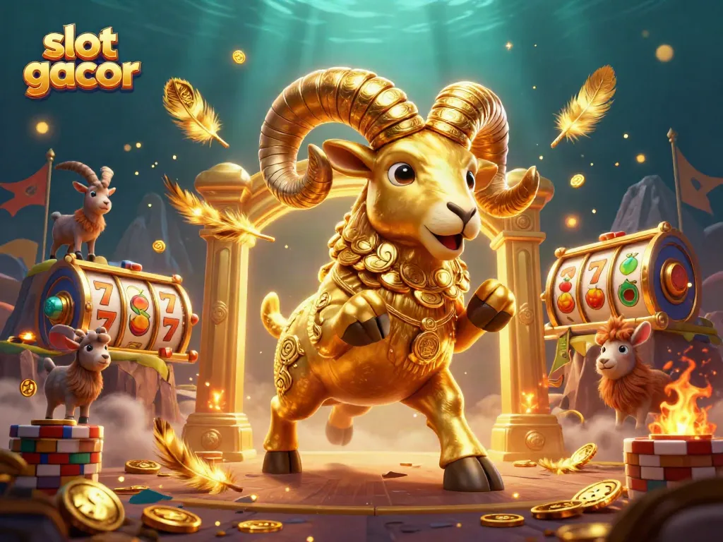 Experience thrilling gameplay with slot gacor's golden ram and spinning reels in a vibrant casino.