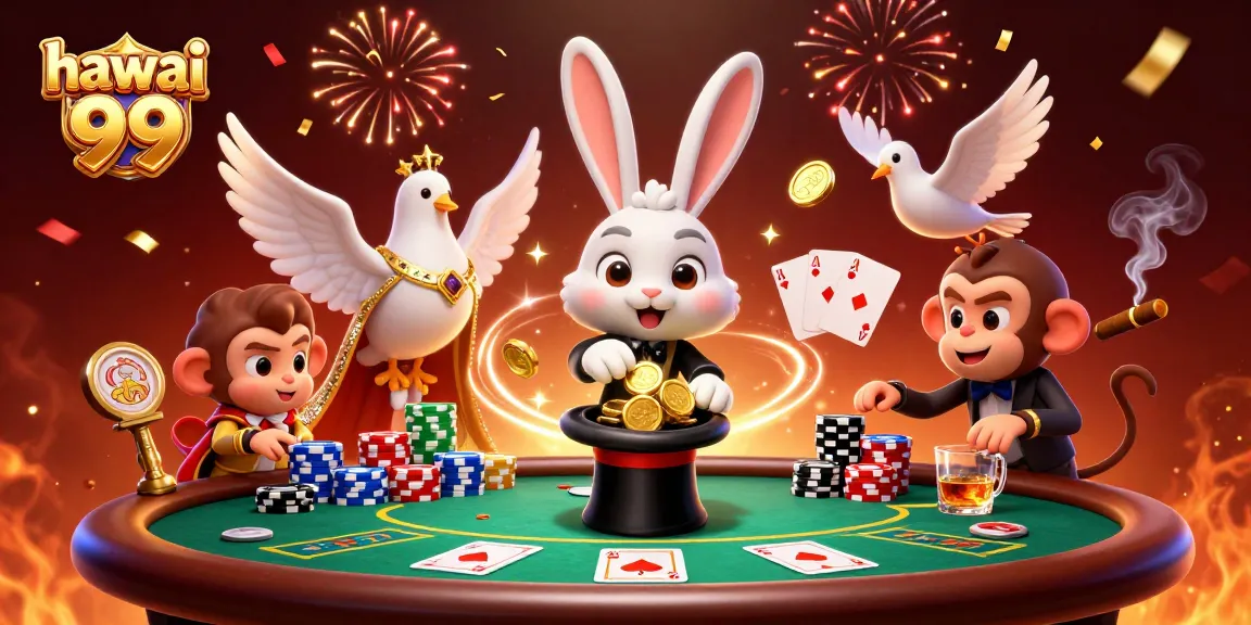 Experience thrilling moments with hawai 99 as a magician rabbit dazzles in a vibrant casino scene.