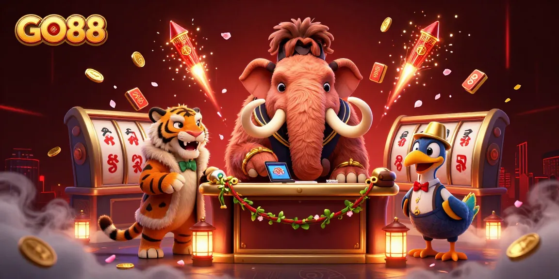 Experience excitement at GO88 with captivating 3D casino scenes featuring vibrant characters and game elements.