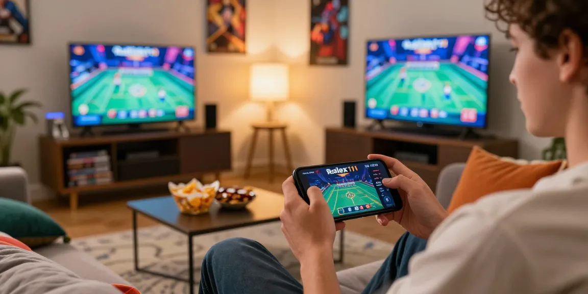 Engaged player enjoying Rollex 11 mobile gaming experience in a cozy living room.