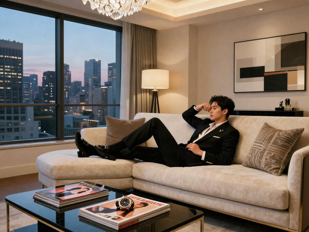 Gaya hidup mewah LUXURY 111 di apartemen urban dengan dekorasi elegan dan pencahayaan hangat.