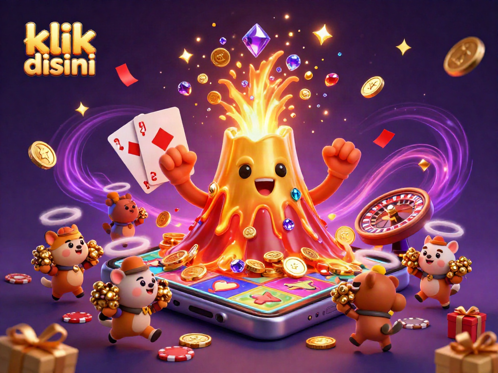 Spin to win with klik disini's vibrant casino-themed 3D illustration, featuring exciting slot games.