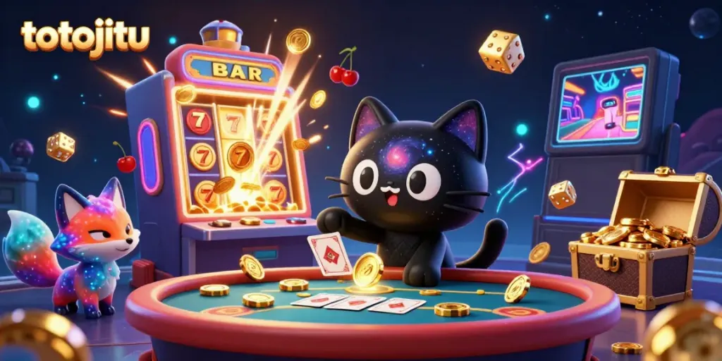 Experience the excitement of totojitu with a cosmic casino illustration featuring a gravitational black hole cat.