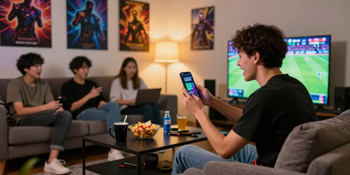 Excited online gamer using KO66 app with friends, cozy gaming atmosphere.