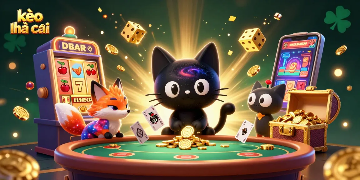 Experience the thrill of kèo nhà cái as the cosmic cat pulls in winning chips in a vibrant casino scene.