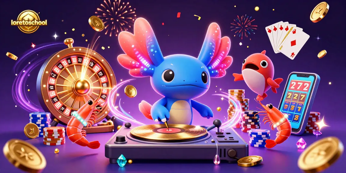 Experience thrilling gameplay with loretoschool in an exciting 3D casino scene featuring vibrant characters.