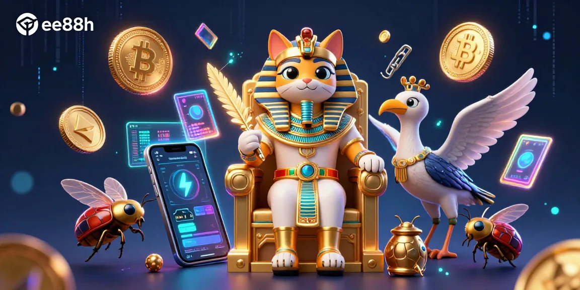 Engage with the vibrant gaming world of ee88h featuring a high-energy casino scene with Egyptian pharaoh characters.