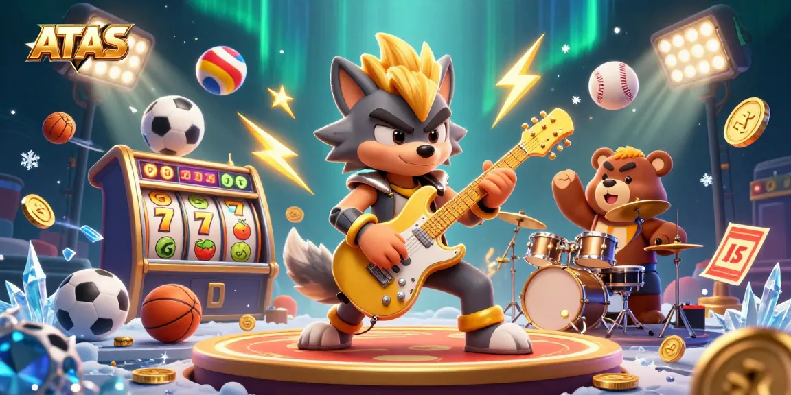 Engage in winning at ATAS Casino with lively 3D characters embodying a vibrant gaming atmosphere and surrounded by slot elements.