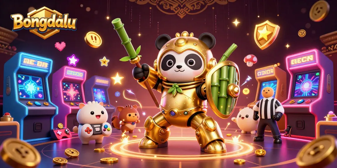 Bongdalu showcases a colorful 3D illustration of a mech-suit golden panda in an energetic casino arena.