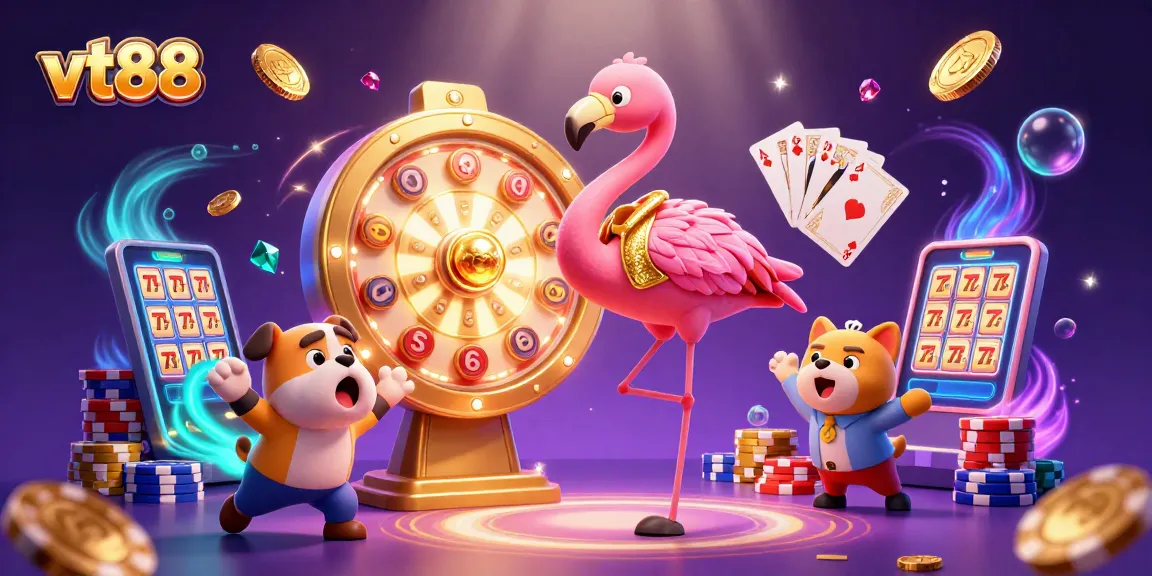 Spin the giant prize wheel at vt88 and win big with this vibrant casino illustration.