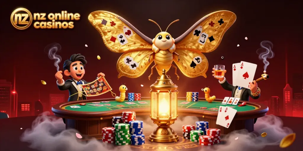 Engage with nz online casinos featuring a vibrant scene of games and golden symbols.