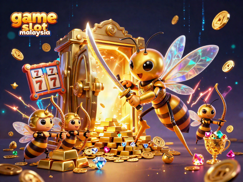 Engage in game online slot malaysia with a vibrant 3D scene featuring a golden hornet samurai and dynamic game elements.