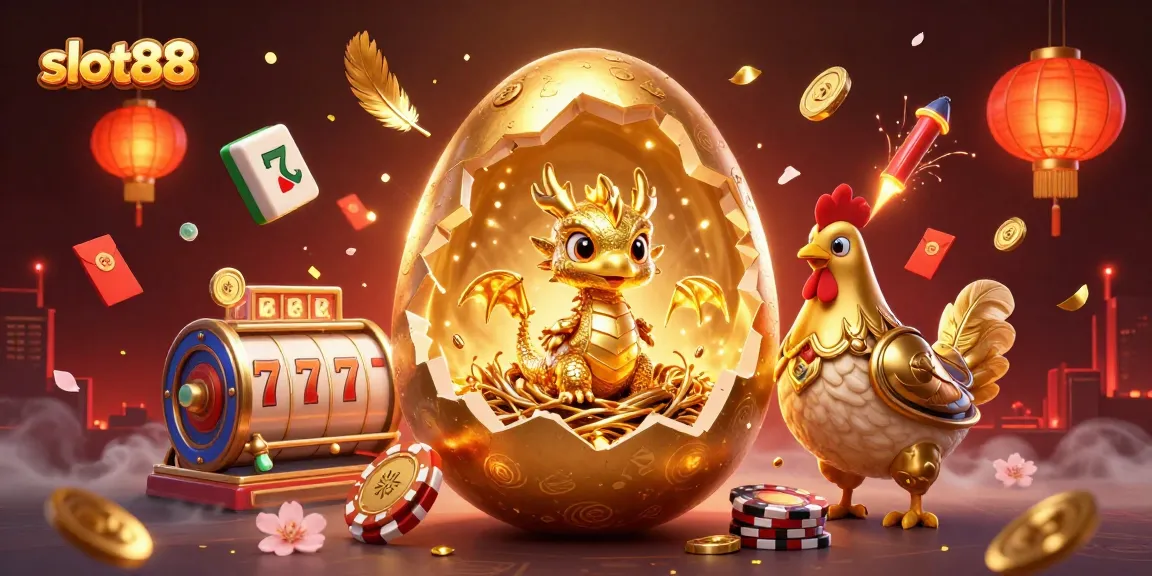 Engage with slot88's exhilarating gaming experience, showcasing a dynamic scene of a golden dragon and poker chips.