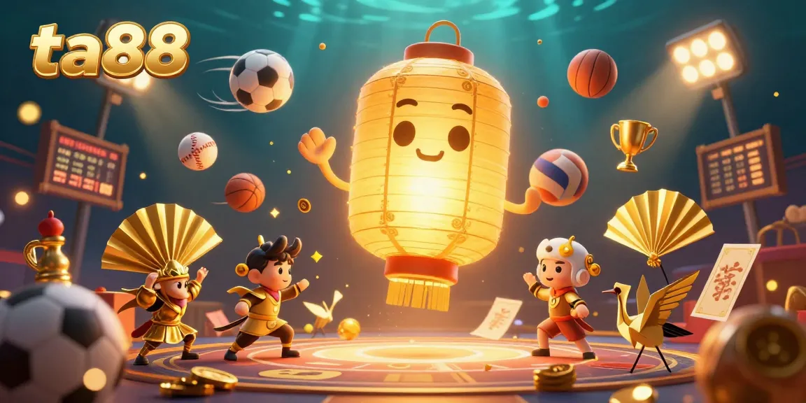 Experience the thrill of ta88 with a vibrant 3D casino scene showcasing golden lanterns, sports action, and dynamic gaming elements.