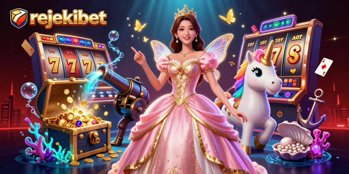 Experience the excitement of rejekibet with stunning visuals of colorful slots and a glamorous fairy-tale character.