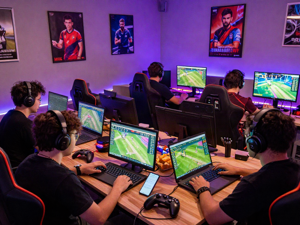 Dynamic Playin exchange scene showcasing gamers betting on live cricket matches.