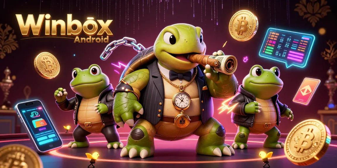 Winbox Android offers seamless access to mobile gaming, featuring a vibrant casino scene with animated characters.