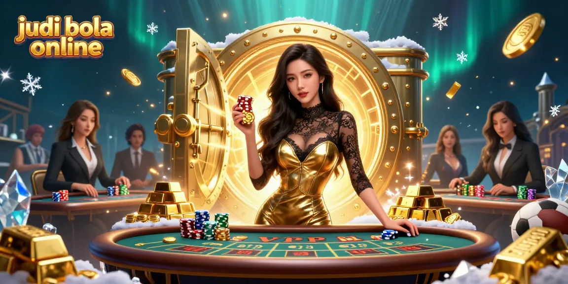 Engage in judi bola online with a glamorous Asian dealer at a high-stakes betting table, surrounded by luxury elements.