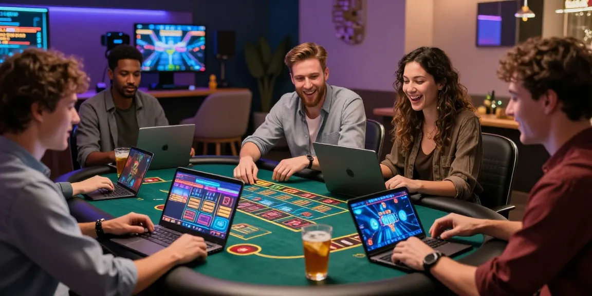 LUCK8 online casino gaming scene with friends enjoying live dealer games in a vibrant atmosphere.