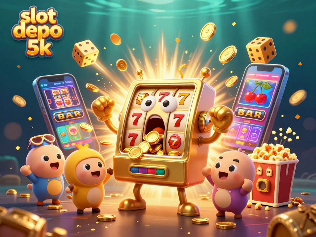 Experience the excitement of slot depo 5k with golden slot machines winning big amidst cascading coins.