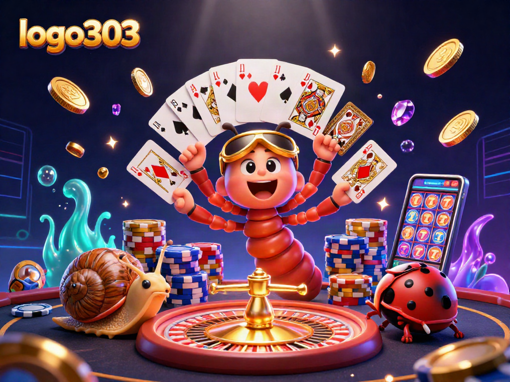 Permainan menarik logo303 di kasino dengan dealer unik dan chip besar yang menggoda.