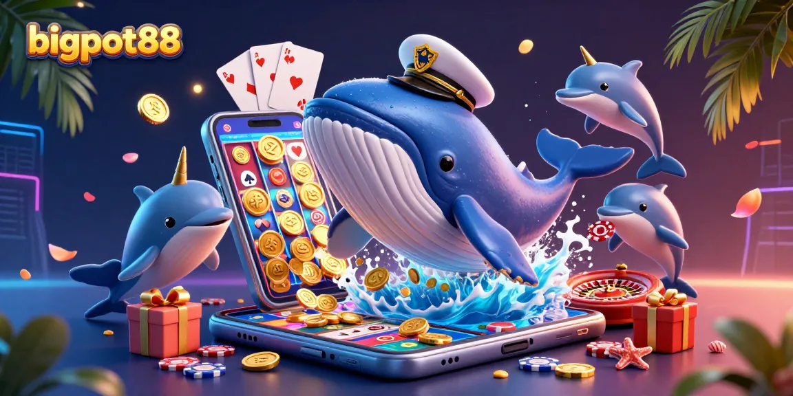 Experience the excitement of bigpot88 with a whimsical whale, narwhal, and dolphins in action!