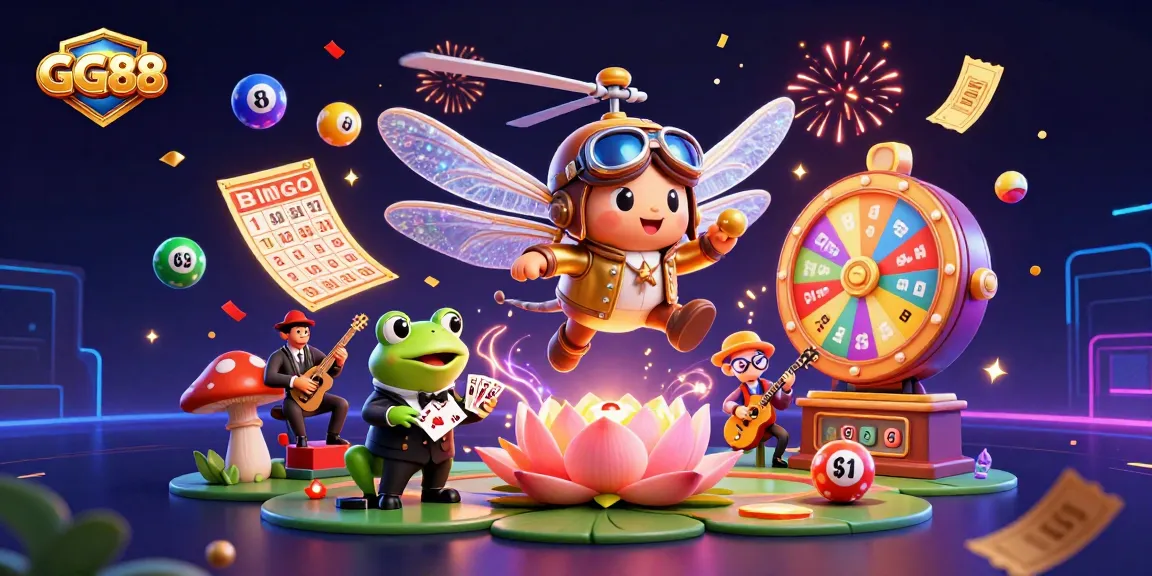 Experience GG88's vibrant casino atmosphere with a lively 3D illustration featuring playful characters.