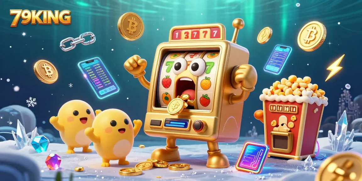 Win big with 79KING in this exciting casino-themed illustration featuring dynamic slot elements.