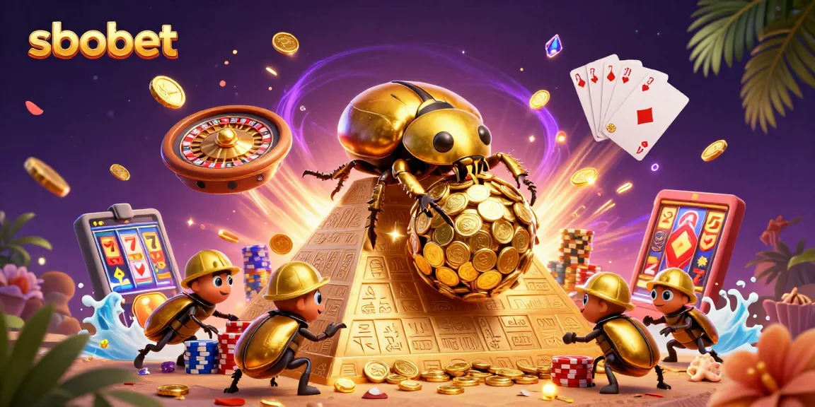 SBOBET offers thrilling betting action with golden coins and casino symbols in an energetic scene.