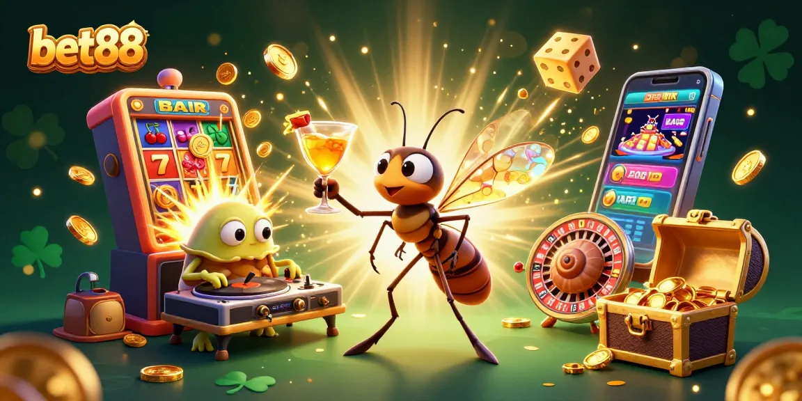 Experience excitement with bet88 in a vibrant casino themed illustration featuring classic symbols and elements.